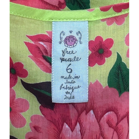 FREE PEOPLE Lace Trim Dainty Top Floral Green Chinese Cheongsam Qipao Inspired - Picture 7 of 9